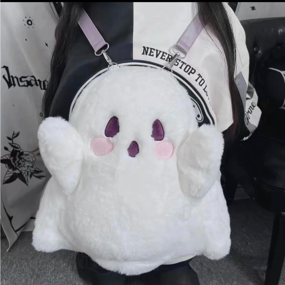 Plush Fuzzy Ghost Backpack/ Handbag Halloween - Picture 3 of 8